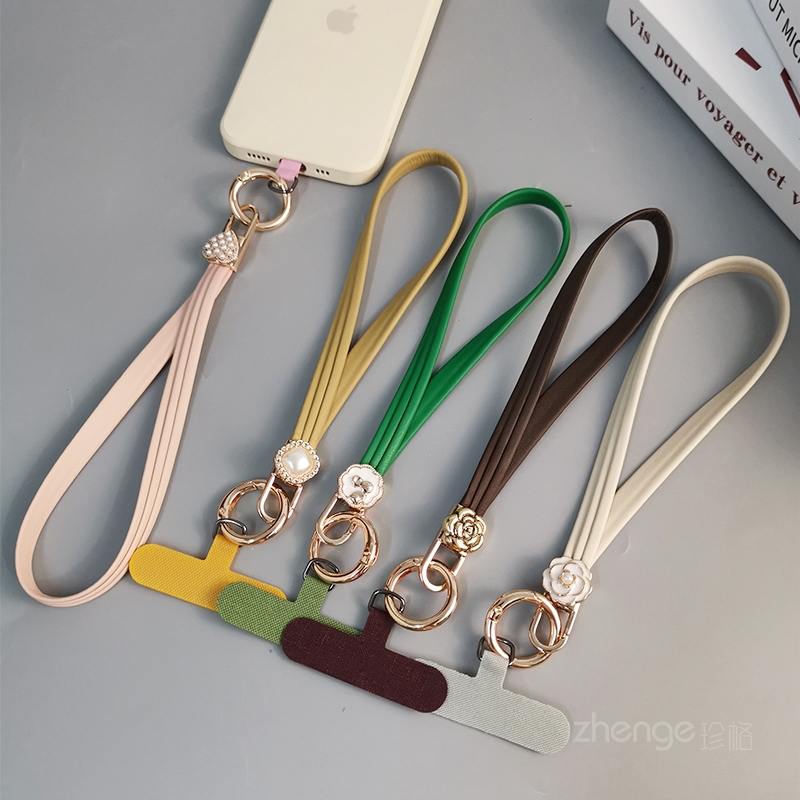 手机挂绳短款手腕绳时尚女款吊坠挂饰手工编织带子皮质竖条纹挂链钥匙扣手机壳壳防丢吊绳结实耐用手提链