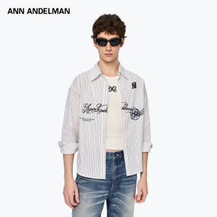 休闲logo印花条纹衬衫 ANDELMAN2026早春新款 宽松廓形衬衣 ANN 男装