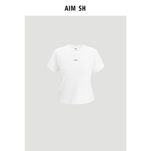 【新品】AIM SH 女士 缝标logo标识纯色圆领短袖T恤 - 封面
