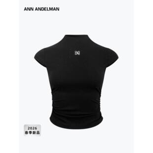 褶皱贴身显身材T恤 烫钻系列小高领短袖 ANN ANDELMAN2026早春新款