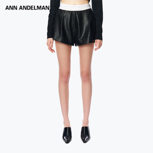 ANDELMAN logo弹力腰头简约短裤 黑色短款 2025新品 皮裤 ANN