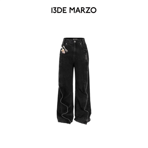 13DE MARZO女士 2026早秋新款褶皱牛仔裤显瘦百搭直筒裤休闲长裤