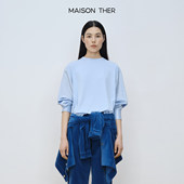 拼醋酸圆领纸片人长袖 MAISON Tee 真丝混纺衬衫 袖 THER 25秋新款