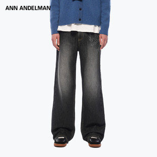 复古水洗做旧黑灰冷转印工艺长裤 ANDELMAN棉质微喇牛仔裤 ANN 男装
