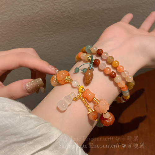 金丝南瓜玉串珠编织绳手链女2025年新款叠戴手串新中式高级感手饰