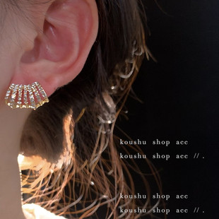 S925银针个性小众镶钻耳环创意C形耳圈冷淡风简约ins风耳钉饰品女