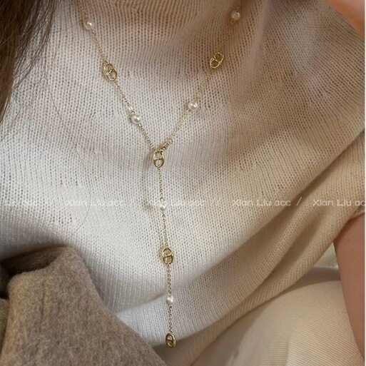 长款猪鼻子珍珠项链女2024新款爆款毛衣链轻奢小众气质锁骨链配饰