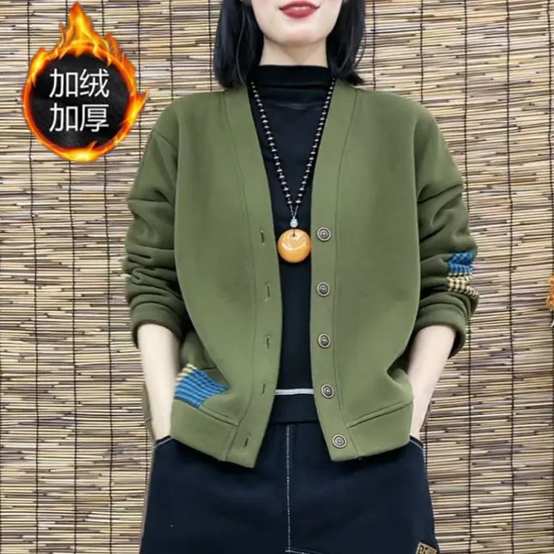 加绒加厚卫衣女复古时尚