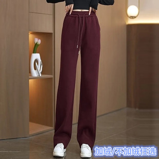 2024多巴胺窄版阔裤简约新款高腰休闲秋冬不加绒筒裤女士加绒裤子