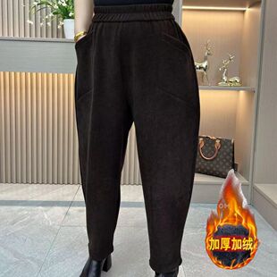 安可拉红秋冬季 休闲哈伦裤 宽松加厚百搭中年妈妈女士加绒裤 子 新款
