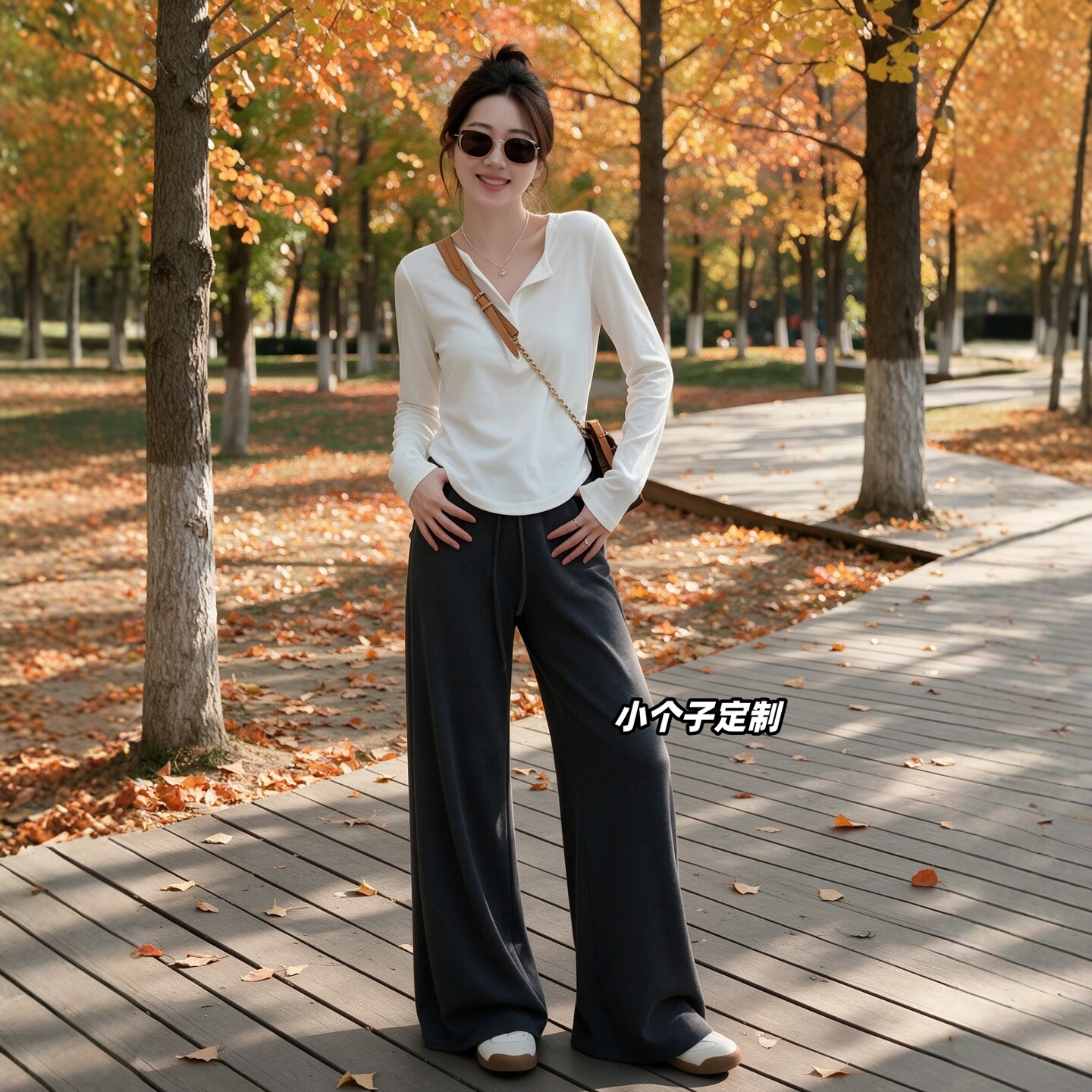 150小个子巨好看穿搭一整套2026春秋新款长袖T恤垂感休闲裤套装女