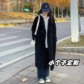 150小个子穿搭黑色毛呢外套女秋冬2025新款 中长款 加厚呢子大衣145