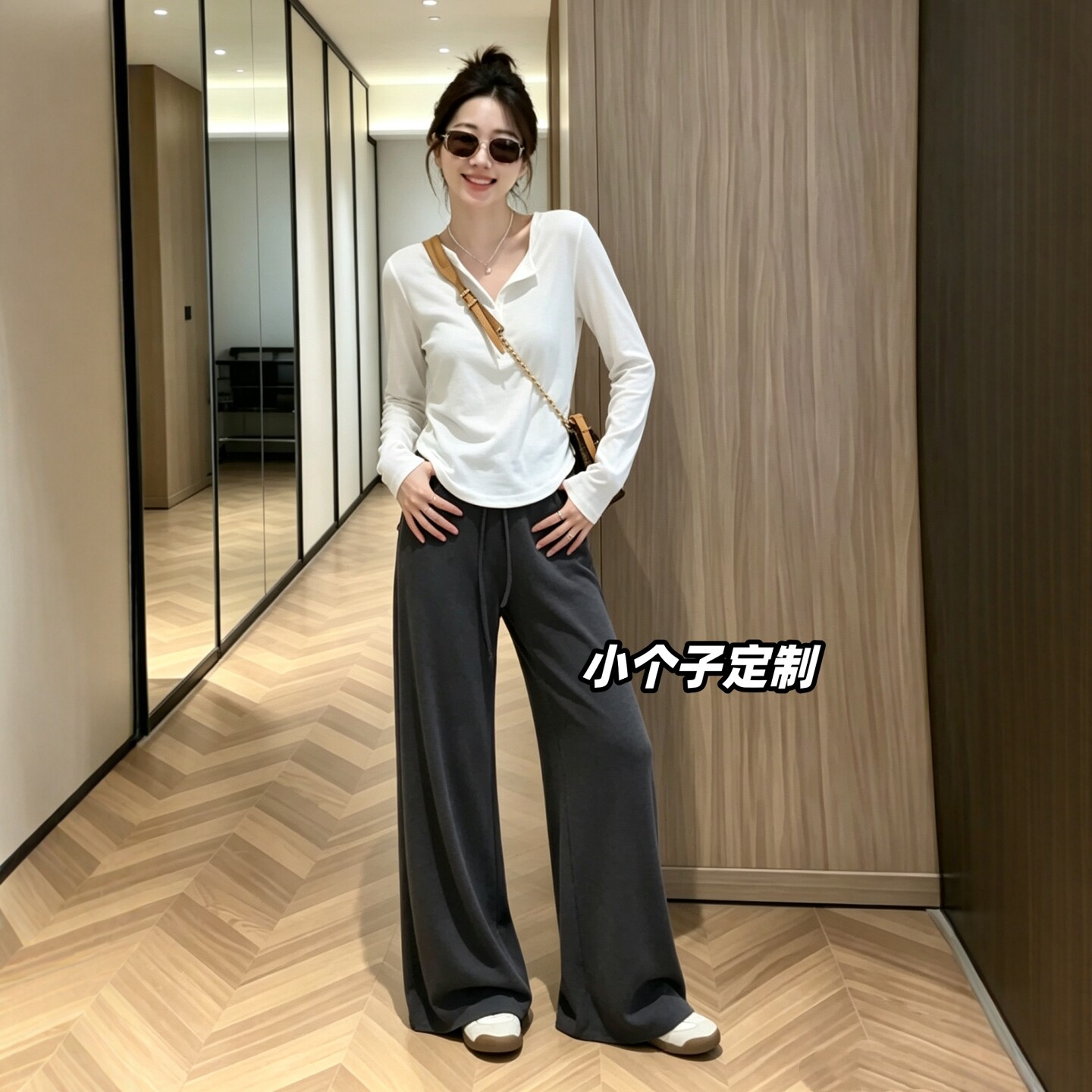 150小个子穿搭巨好看阔腿裤套装女2026早秋新款长袖上衣两件套145