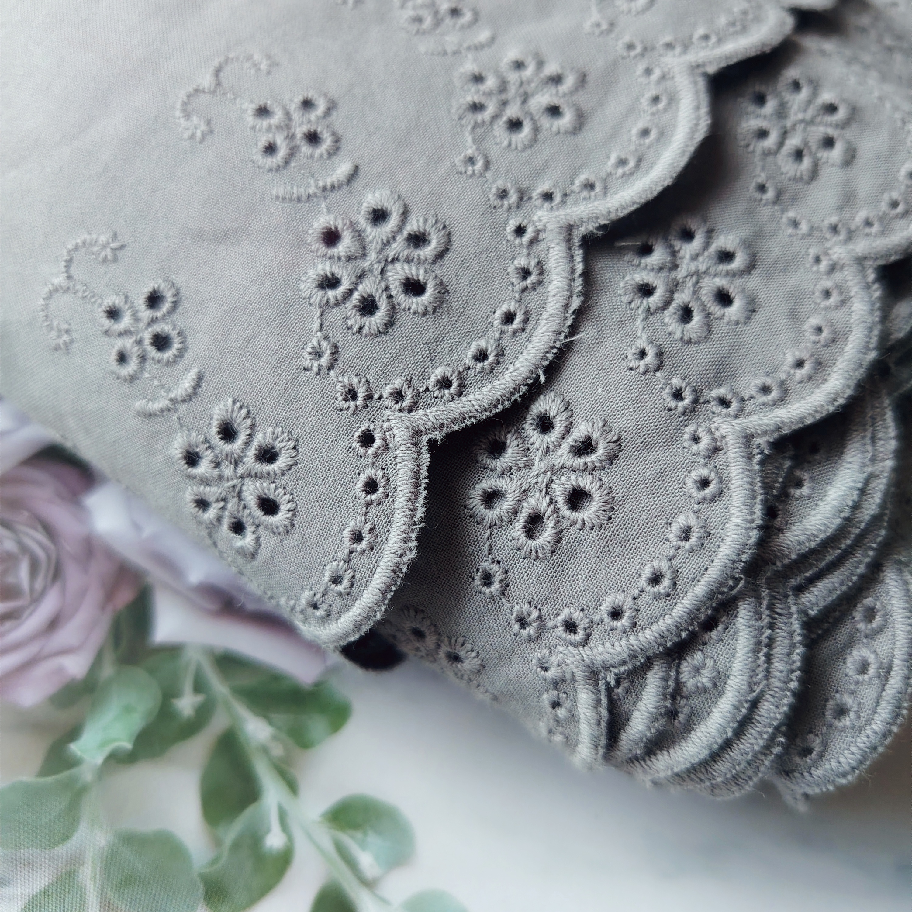 宽13cm 灰色镂空小花朵棉布花边手工diy大肠圈衣服床单裙摆接长