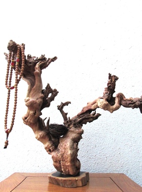 金丝红柳风化木随形根艺搭配绿檀珠串摆件自然禅意创意家居收藏品