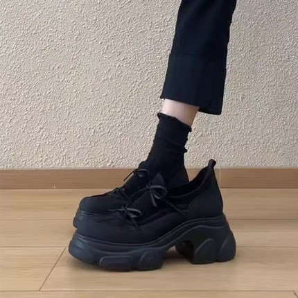 2026年春秋新款英伦厚底7CM增高乐福鞋女芭蕾休闲深口蝴蝶结单鞋