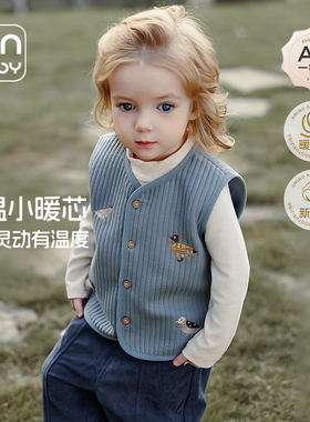 宝宝马甲秋冬加厚新款针织刺绣纯棉马夹婴儿保暖背心男女儿童衣服