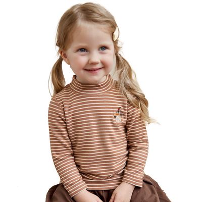 优婴宝贝儿童高领打底衫德绒秋冬条纹保暖长袖Tt恤男女童内搭上衣