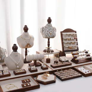 胡桃木首饰套装展示架人像模特项链耳环手串陈列珠宝店铺摆摊道具
