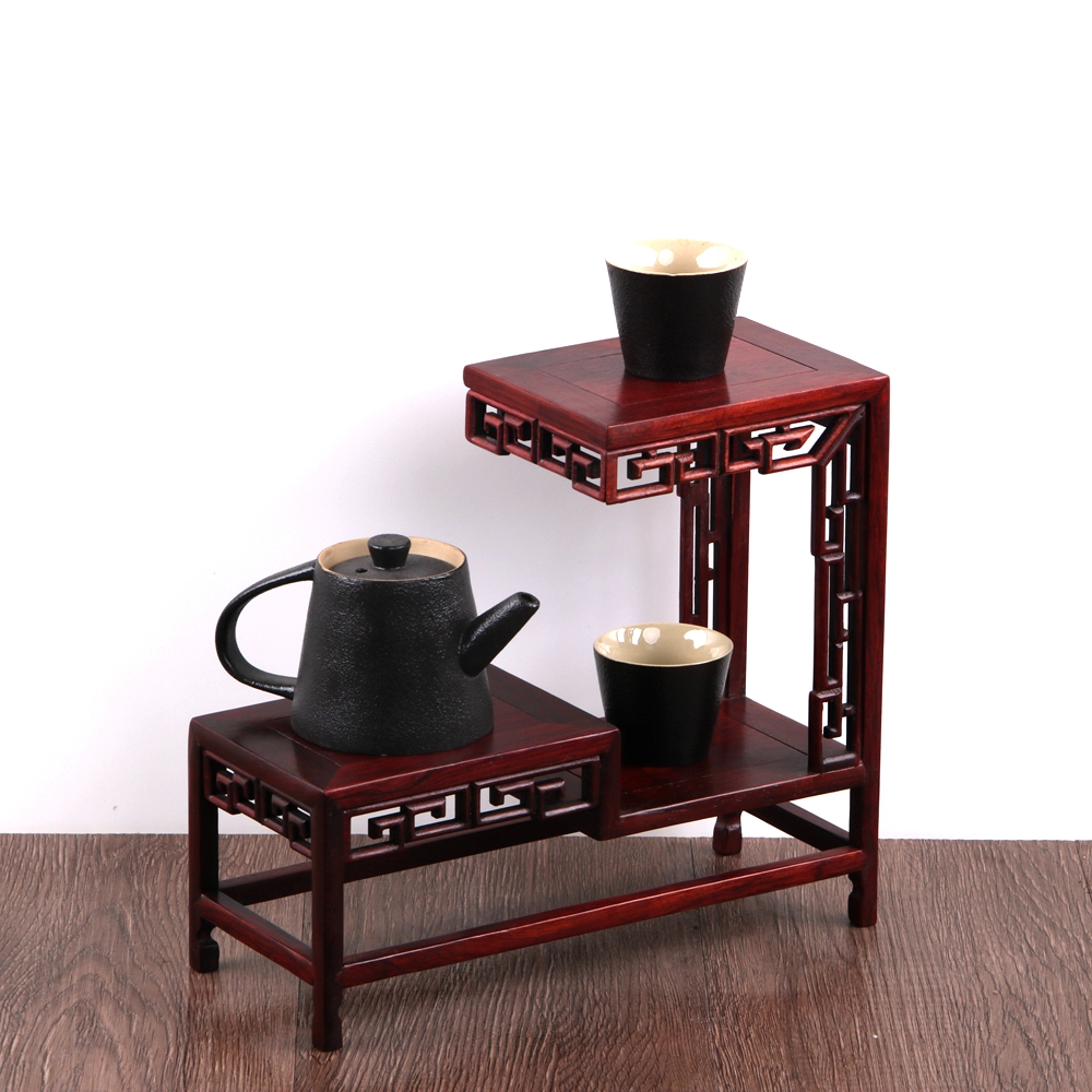 红酸枝茶具盆景摆件实木小博古架