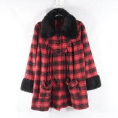 长袖 日单新款 通勤百搭翻领单排扣直筒显瘦女格子时尚 毛呢外套