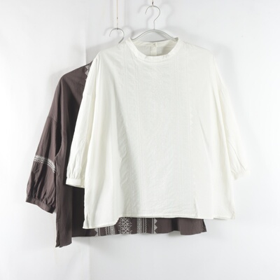 宽松日单套头七分袖纯色衬衫