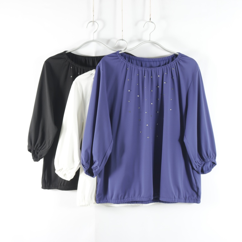 宽松日单圆领套头纯色衬衫