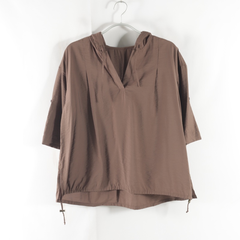 宽松日单套头五分袖纯色衬衫