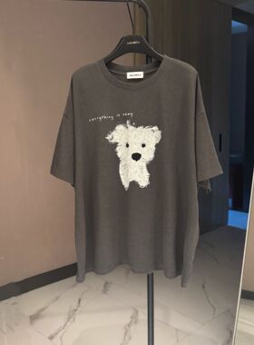【软云漫语】夏季宽松百搭卡通小狗个性潮流印花短袖T恤CP1064