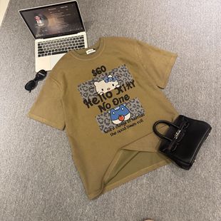 【美式凯蒂】女装潮牌大版型复古图案印花短袖T恤CP715