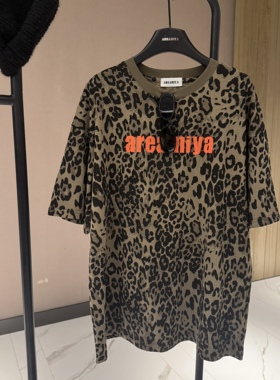 【艾靡亚的豹纹】女款宽松圆领橙色字母印花百搭短袖T恤CP824
