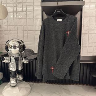 【马蹄十字】女款秋冬厚款潮牌刺绣标圆领长袖T恤CP636