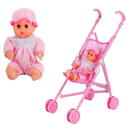 过家家儿童礼物手推车玩具小推车婴儿女孩带娃娃推车＋娃娃