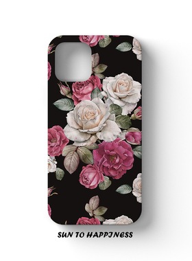 原创复古风大花插画适用苹果17Promax手机壳菲林iphone16plus15文艺术13mini高级感小众女黑色磨砂半包亮面硬