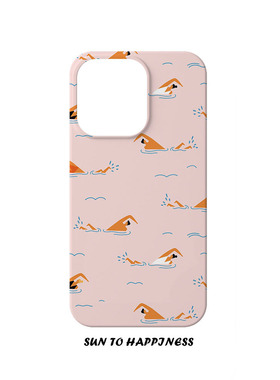 夏日游泳插画粉色适用苹果17PROMAX菲林手机壳iphone16plus15pro13mini大孔磨砂小众个性全包亮面高级感ins风