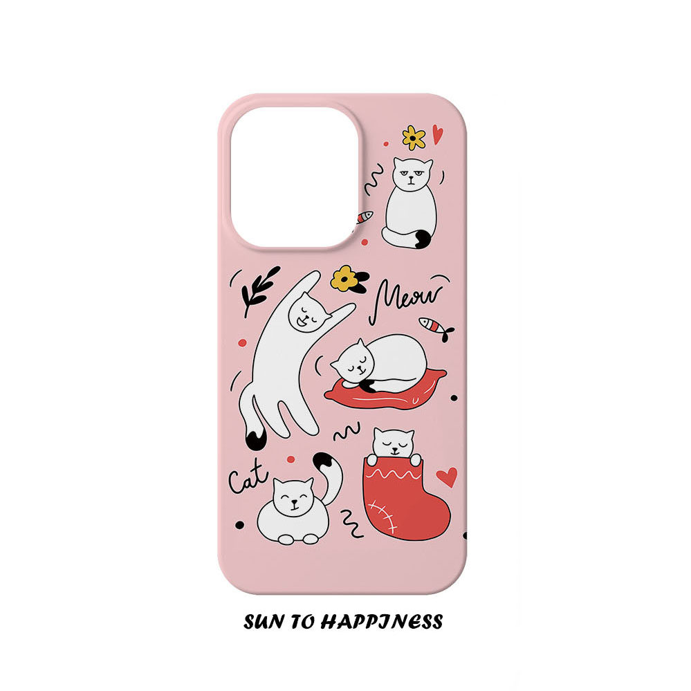 原创粉色涂鸦简约猫咪搞怪设计适用苹果17PRO手机壳菲林亮面磨砂全包15plus16promax/14日韩风格可爱创意卡通