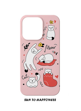 原创粉色涂鸦简约猫咪搞怪设计适用苹果17PRO手机壳菲林亮面磨砂全包15plus16promax/14日韩风格可爱创意卡通