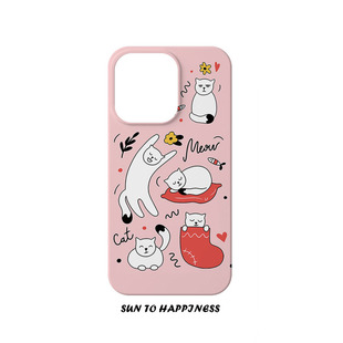 原创粉色涂鸦简约猫咪搞怪设计适用苹果17PRO手机壳菲林亮面磨砂全包15plus16promax/14日韩风格可爱创意卡通