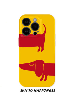 黄色简约腊肠狗可爱适用苹果16PROMAX菲林软壳IPHONE15PLUS13PRO14二合一硅胶防摔TPU全包边保护小众卡通小狗