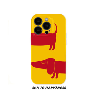 黄色简约腊肠狗可爱适用苹果16PROMAX菲林软壳IPHONE15PLUS13PRO14二合一硅胶防摔TPU全包边保护小众卡通小狗