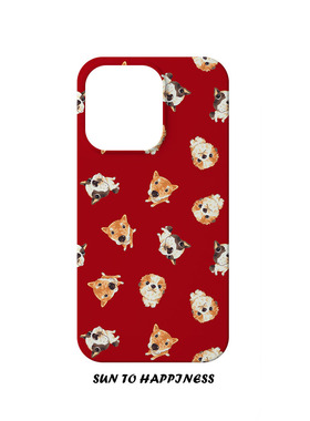 红色卡通小狗插画适用苹果17PROMAX菲林手机壳IPHONE16PLUS15PRO14 华为MATE60原创设计二合一防摔全包防摔