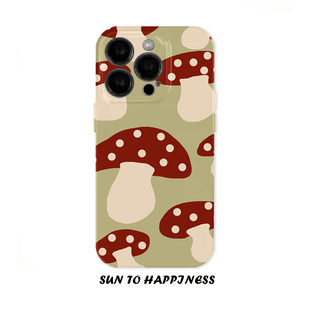 原创红伞伞白杆杆适用苹果16PROMAX手机壳菲林iphone15plus软壳14趣味小众撞色萌系13可爱蘑菇手绘全包二合一