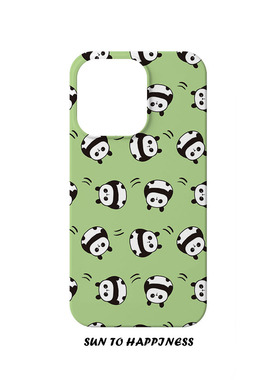 原创绿色可爱熊猫卡通适用苹果16PROMAX菲林手机壳iphone15plus13mini14萌宠呆萌治愈插画大孔磨砂小众个性全