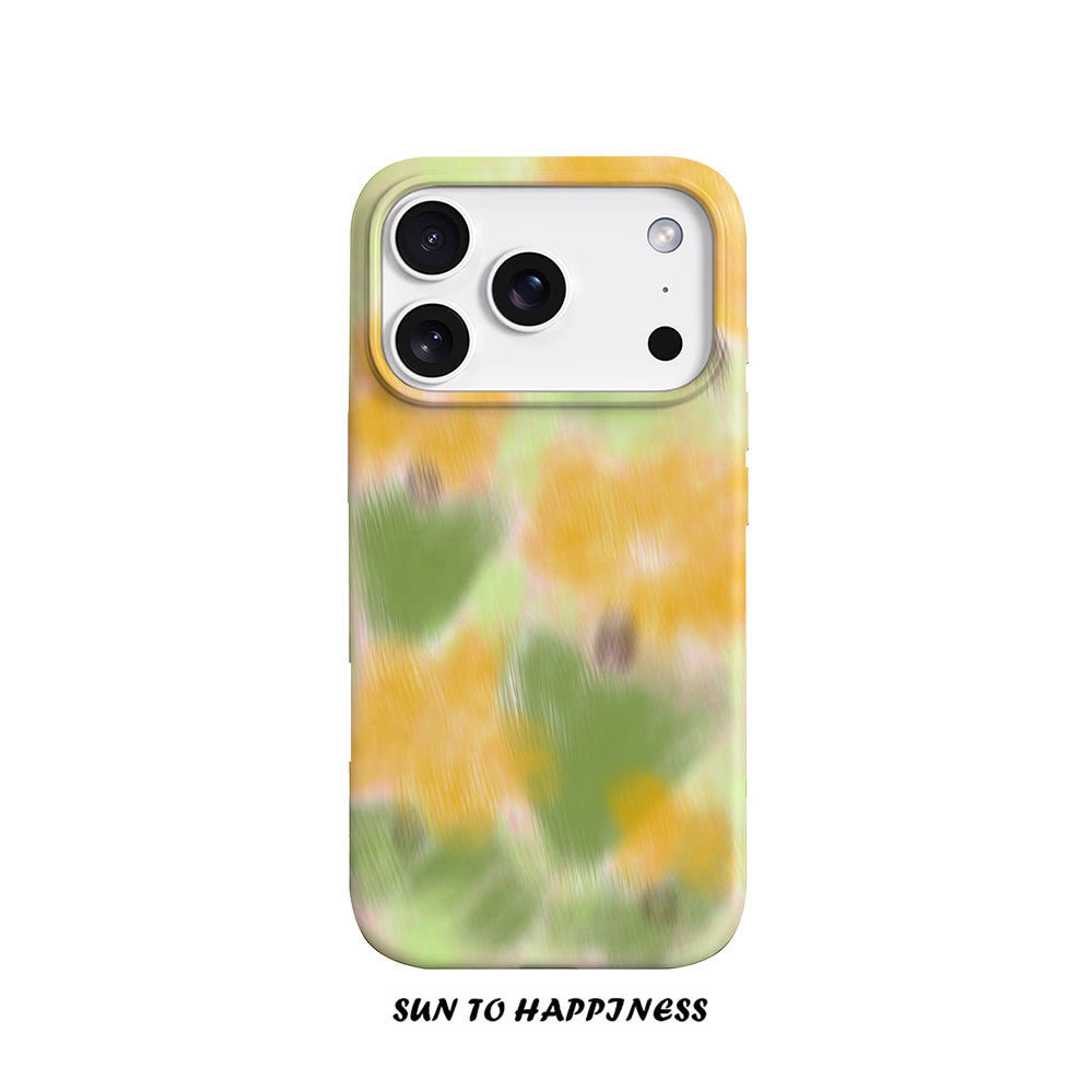 原创日韩个性抽象黄绿花丛适用苹果17PROMAX菲林手机壳iphone16plus软壳15个性艺术14时尚简约全包水彩二合一