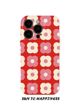 原创红色小碎花插画适用苹果16PROMAX菲林软壳IPHONE15PLUS13PRO14二合一日韩硅胶防摔TPU高级感全包小清新女