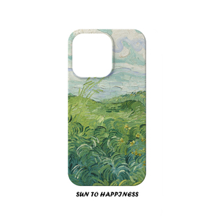 原创田野油画艺术适用苹果17PROMAX菲林手机壳iphone16plus软壳14小众清新绿15梵高治愈欧美简约全包二合一