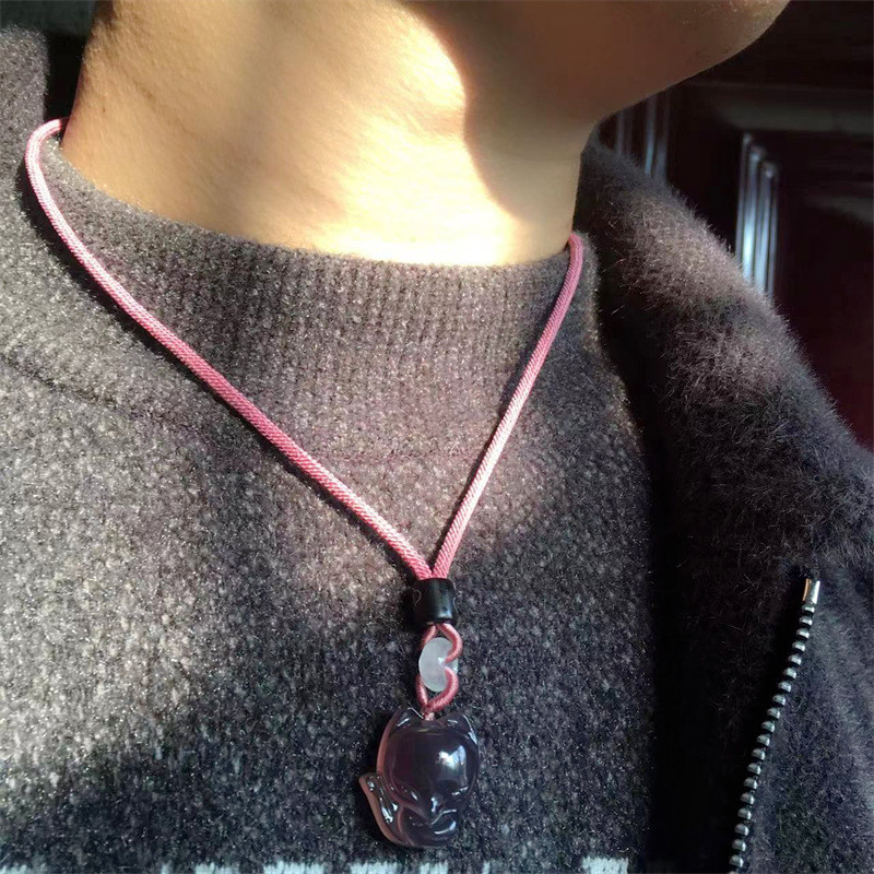 紫色玛瑙小狐狸吊坠玉石挂件女