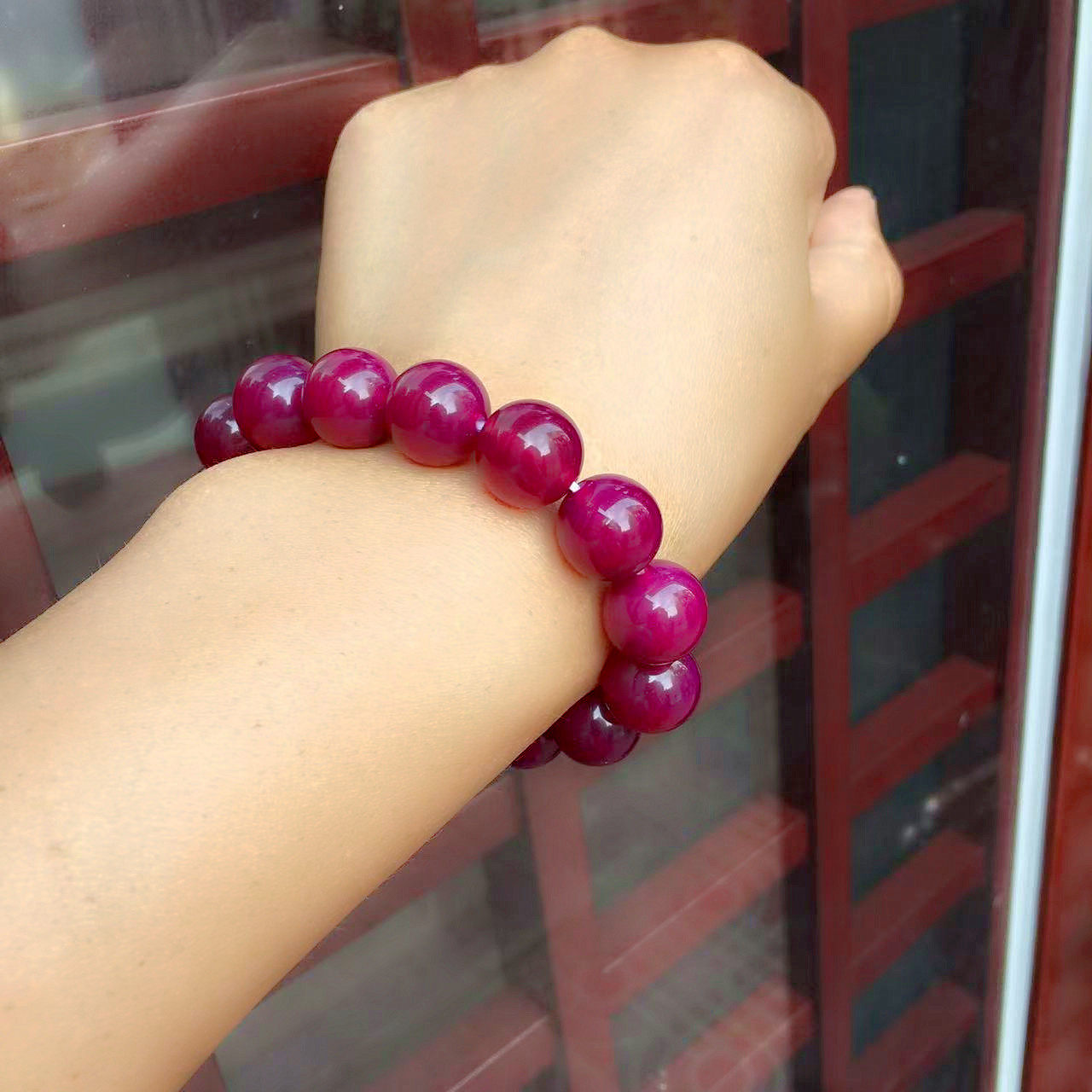 带证书真玛瑙手串紫玛瑙单圈手链男女14毫米玫红高冰玉髓古风佛珠
