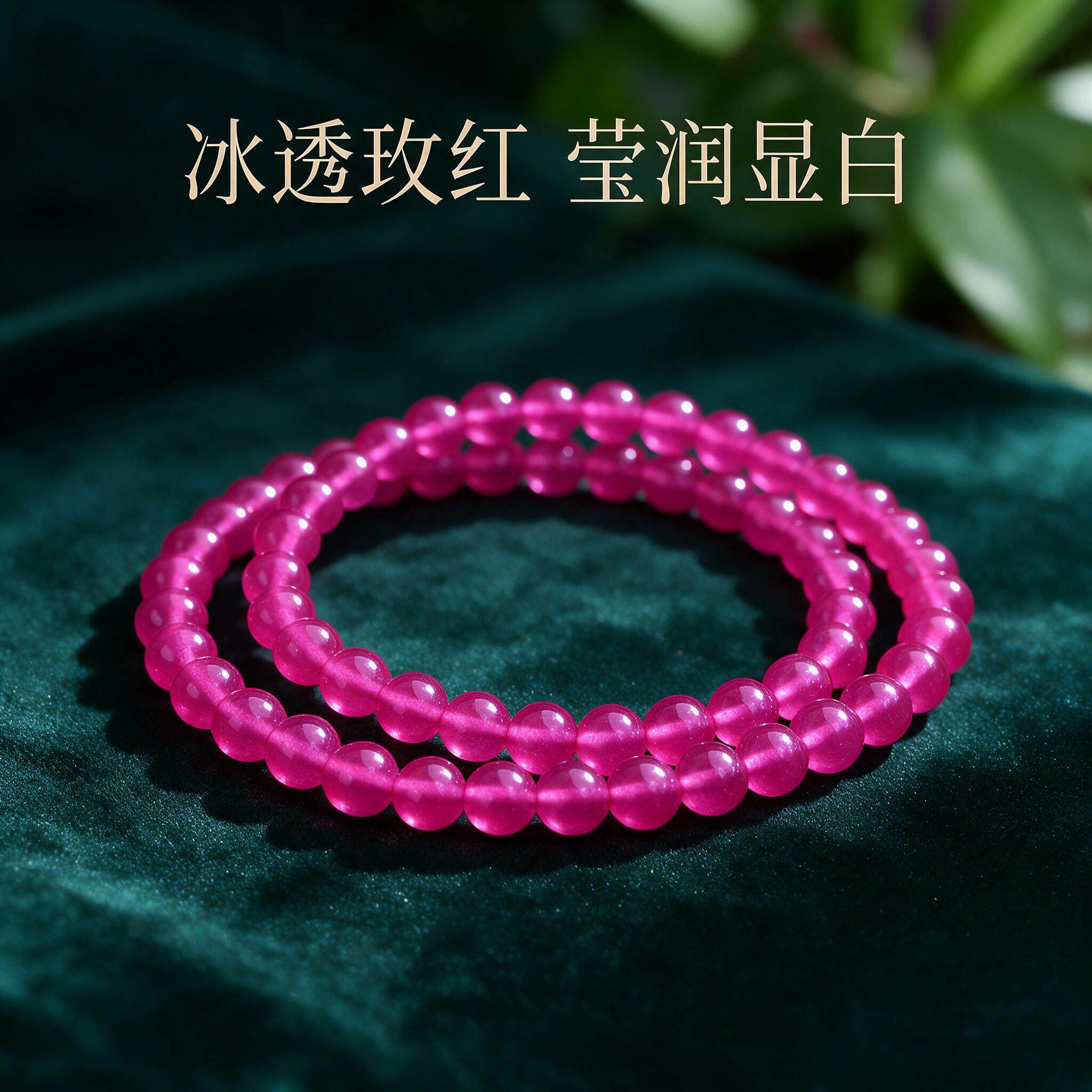 玫红紫玛瑙双圈手链显白送闺蜜