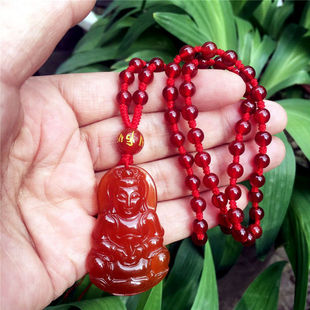 巴西红玛瑙项链观音佛吊坠男女情侣红玉髓菩萨佛爷挂件本命年挂坠